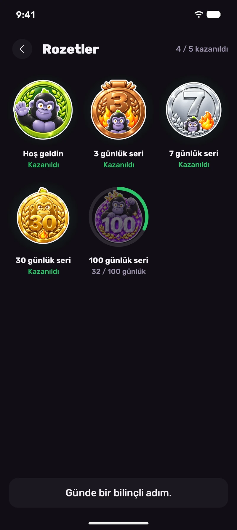 Silverback uygulama ekranları: Rozetler