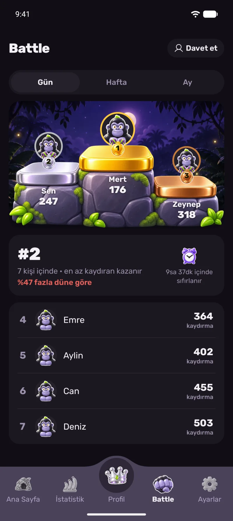 Silverback uygulama ekranları: Battle