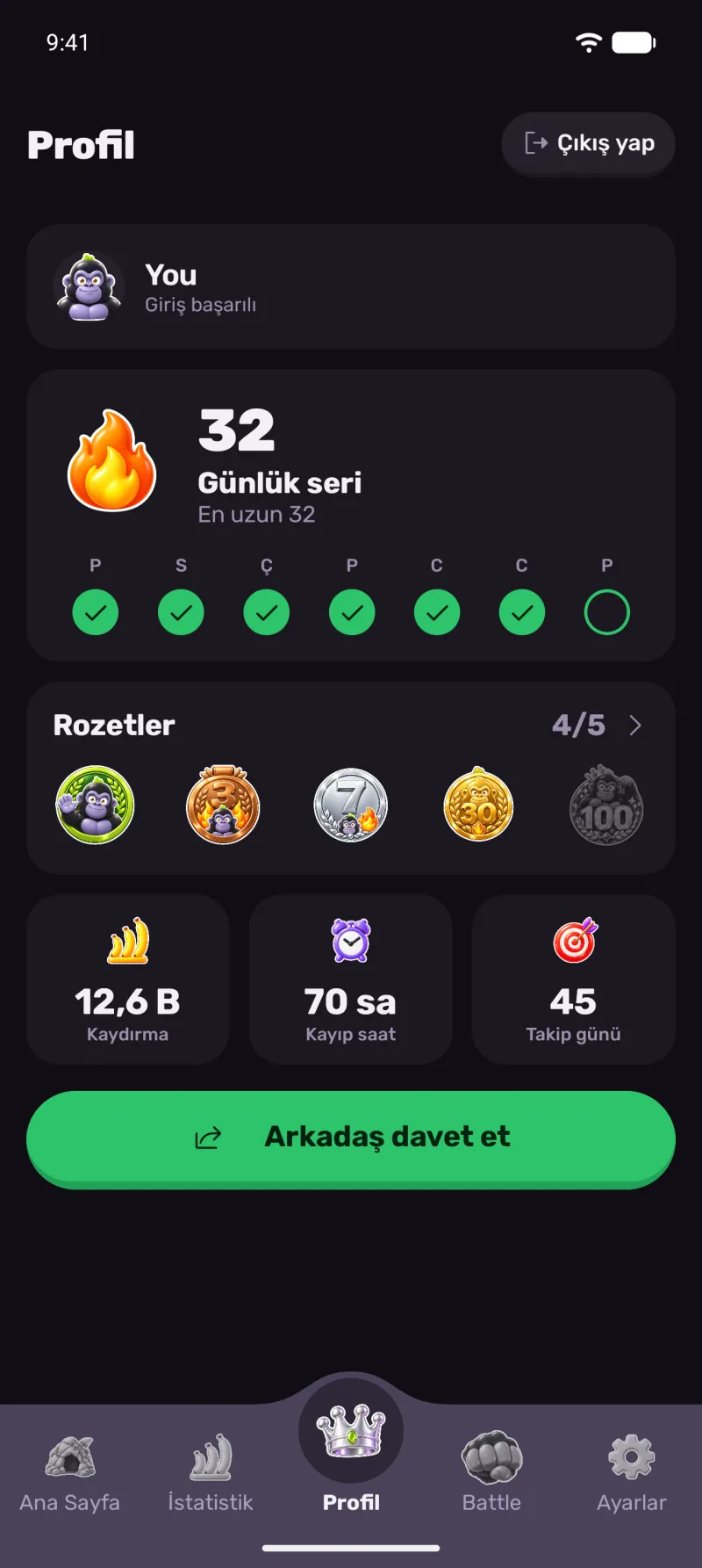 Silverback uygulama ekranları: Profil